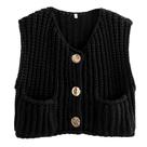 Colete Hixiaohe Crochet Chunky Knit sem mangas preto