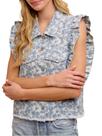 Colete jeans ChiyeeKiss floral com babados sem mangas para mulheres