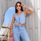Colete Jeans Com Abertura Frente Feminino Revanche Miramichi