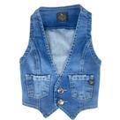 Colete Jeans Infantil De Menina Original República Caipira Luna Com Bolso E Fechamento Em BotãoRef:2029