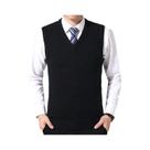 Colete Masculino De Tricô Com Decote Em V, Cor Sólida, Quente Para Outono/Inverno, Suéter Casual