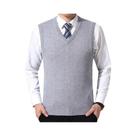 Colete Masculino De Tricô Gola V Para Outono/Inverno, Cor Sólida, Casual, Quente E Moderno, Peça