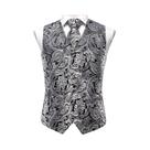 Colete Masculino Floral Paisley Jacquard Com Gravata E Abotoaduras - Conjunto De Jaqueta Sem Mangas