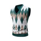 Colete Masculino Slim Fit Com Decote Em V, Tricô Argyle, Pullover Casual, Suéter Leve