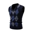 Colete Masculino Slim Fit Com Decote Em V, Tricô Argyle, Sem Mangas, Casual, Pulôver, Suéter, Moda
