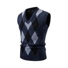 Colete Masculino Slim Fit Com Decote Em V, Tricô Argyle, Sem Mangas, Casual, Pulôver, Suéter, Moda Colete Masculino Slim Fit Com Decote Em V, Tricô Argyle, Sem Mangas, Casual, Pulôver, Suéter, Moda