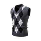 Colete Masculino Slim Fit Com Decote Em V, Tricô Argyle, Sem Mangas, Casual, Pulôver, Suéter, Moda