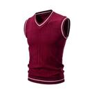 Colete Masculino Slim Fit De Tricô Com Decote Em V, Sem Mangas, Estilo Fashion Com Patchwork, Suéter