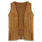 Colete Pistha Tassel Fringe sem mangas Western Brown M
