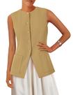 Colete PRETTYGARDEN Blazer Sem Mangas com Botões Caqui G Colete PRETTYGARDEN Blazer Sem Mangas com Botões Caqui G