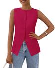 Colete PRETTYGARDEN Feminino Sem Mangas com Botões Magenta XXL