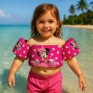 Colete Salva Vidas Infantil Boia de Braço para Praia Piscina Tema Ratinha Mouse Laço Rosa