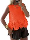 Colete Saodimallsu Crochet Knit Fringe Orange para mulheres Colete Saodimallsu Crochet Knit Fringe Orange para mulheres
