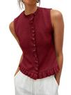 Colete sem mangas Saodimallsu Ruffle Button Knit Wine Colete sem mangas Saodimallsu Ruffle Button Knit Wine