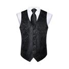 Colete Social Masculino Preto Paisley Com Gravata Borboleta, Lenço De Bolso E Abotoaduras Para