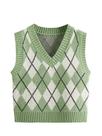 Colete SweatyRocks Plaid Geo sem mangas com decote em V verde menta