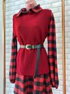 Colete tricô +chemise vermelho com preto + cinto