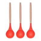 Colher Arroz Vermelho Silicone Cabo Bambu Multiuso - 3un
