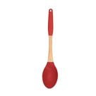 Colher Auxiliar de Mexer Silicone Cabo de Madeira Vermelho 32cm Utensílio Em Casa Tem