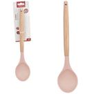 Colher de Arroz Multiuso de Silicone Rosa Cabo Madeira 31x7cm