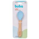 Colher de Bebê em Bambu e Silicone Azul Introdução Alimentar, Buba!