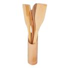 Colher De Pau Bambu Madeira Culinário 4 Peças + Suporte Colher De Pau Bambu Madeira Culinário 4 Peças + Suporte