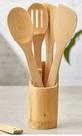 Colher De Pau Bambu Madeira Culinário 4 Peças + Suporte Colher De Pau Bambu Madeira Culinário 4 Peças + Suporte