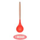 Colher de Silicone Arroz Vermelho Cabo Bambu Não Arranha