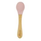 Colher De Silicone Para Bebês Cabo De Bambu Produto Infantil Antimicrobiana Cor Rosa