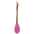 Colher de silicone rosa com cabo metalizado rosa gold para arroz cozinha multiuso concha rosinha bebê âmbar comprida