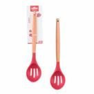 Colher perfurada silicone cabo madeira madiekitchen vermelho