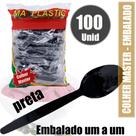 Colher Reforçada Descartavel em saches com 100 unidades, cor Preta 16 Cm para Delivery
