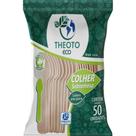 Colher Sobremesa Descartável Madeira Theoto KIT 50 Unidades Biodegradável Ecológica