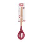 Colher Vazada De Silicone Vermelho Cabo Madeira 32 cm - Well