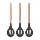 Colher Vazada Preto Silicone Cabo Bambu Multiuso - 3un