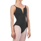 Collant de balé ZYXWVU feminino com decote em V com malha nude e alças