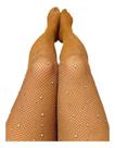 Collant de Strass Nude Meia Calça Arrastão de Luxo Brilho de Diamante para look noite