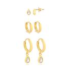 Combinado de Brincos Argolinhas Gota Cristal Folheado A Ouro Combinado de Brincos Argolinhas Gota Cristal Folheado A Ouro