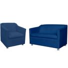 Combo 01 Namoradeira mais 01 Poltrona Decorativa Tilla Pés Cromados Suede Azul Marinho - DS Estofados