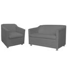 Combo 01 Namoradeira mais 01 Poltrona Decorativa Tilla Pés Cromados Suede Cinza - DS Estofados