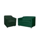 Combo 01 Namoradeira mais 01 Poltrona Decorativa Tilla Pés Cromados Suede Verde - DS Estofados
