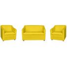 Combo 01 Namoradeira mais 02 Poltrona Decorativa Tilla Pés Cromados Suede Amarelo - DS Estofados