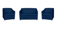 Combo 01 Namoradeira mais 02 Poltrona Decorativa Tilla Pés Cromados Suede Azul Marinho - DS Estofados
