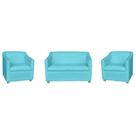 Combo 01 Namoradeira mais 02 Poltrona Decorativa Tilla Pés Cromados Suede Azul Turquesa - DS Estofados