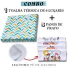 Combo 01 Toalha de Mesa Impermeável Grande 6 Lugares + 5 Panos de Prato Estampados Pé de Galinha Combo 01 Toalha de Mesa Impermeável Grande 6 Lugares + 5 Panos de Prato Estampados Pé de Galinha