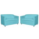 Combo 02 Namoradeira Decorativa Tilla Pés Cromados Suede Azul Turquesa - DS Estofados