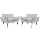 Combo 02 Namoradeira Poltrona Sofá decorativa 02 Lugares Opalla Pés Palito Branco - DS Estofados