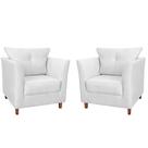Combo 02 Poltrona Decorativa Isis Pés de Madeira Suede Branco - DS Estofados