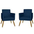 Combo 02 Poltrona Decorativa Pés Palito Nina Estilo Matelassê Azul Marinho - DS Estofados
