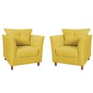 Combo 02 Poltronas Decorativa Isis Pés de Madeira Suede Amarelo - DS Estofados